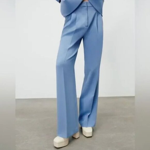 Zara Pastel Blue Wide Leg Trousers Women’s Size Medium - Picture 10 of 11